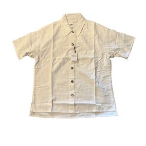 LNDN Denim Ladies Natural White Short Sleeve‎ Oversized Denim Shirt, size Medium
